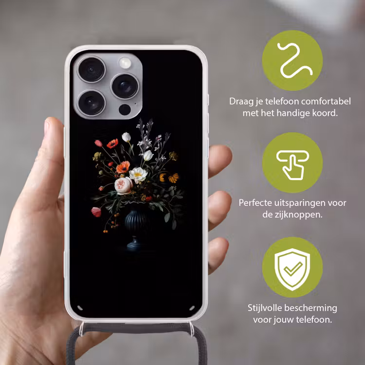 Bloemstuk - Vaas - Zwart Hoesje iPhone 16 Pro Max met koord klein -sfeer2_NL
