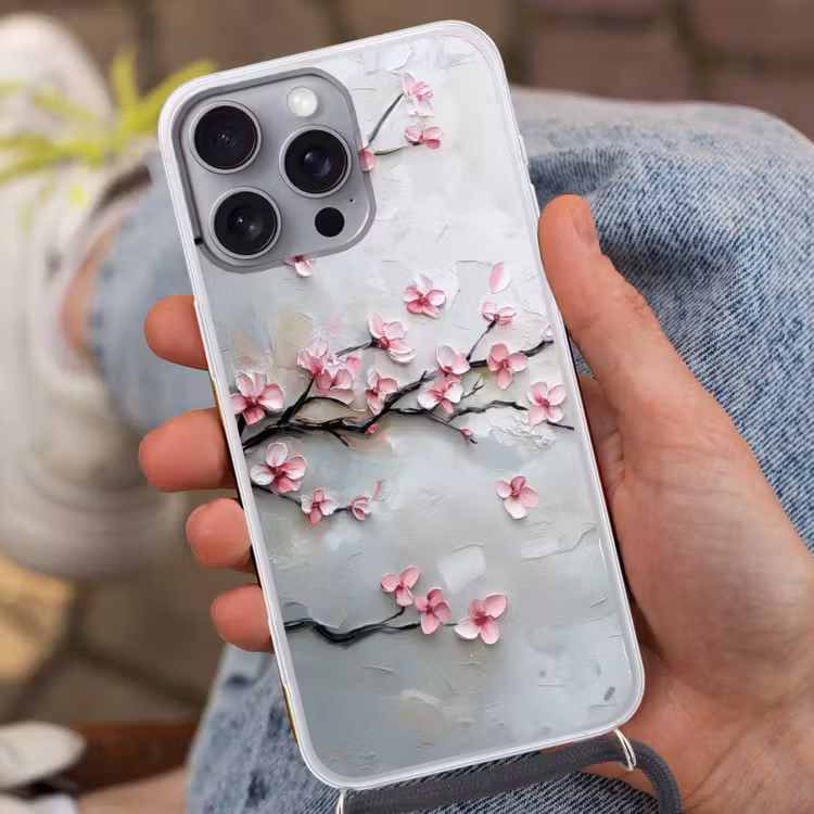 Bloesem - Kunstzinnig - Roze - Sakura Hoesje iPhone 16 Pro Max met koord klein -sfeer3
