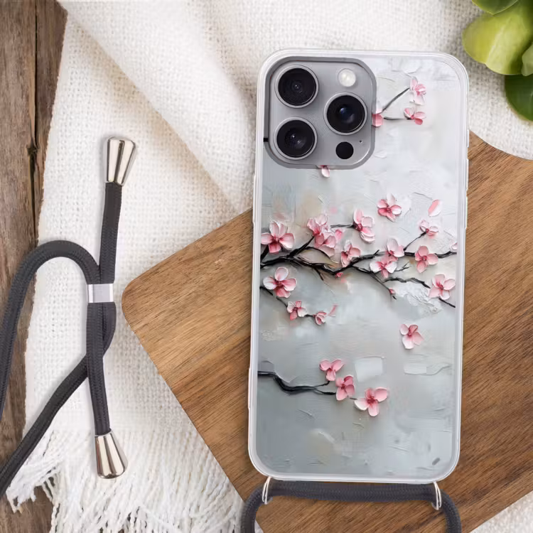 Bloesem - Kunstzinnig - Roze - Sakura Hoesje iPhone 16 Pro Max met koord klein -sfeer4