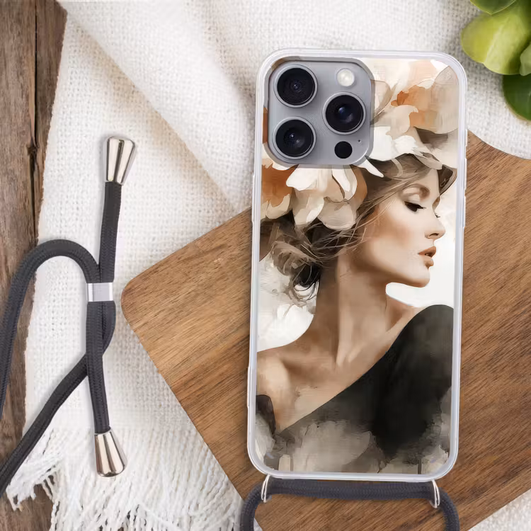 Bloesem - Portret - Gezicht Hoesje iPhone 16 Pro Max met koord klein -sfeer4