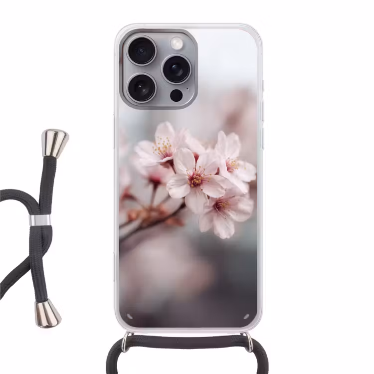 Bloesems - Meeldraden - Geel - Wazig Hoesje iPhone 16 Pro Max met koord klein -3d