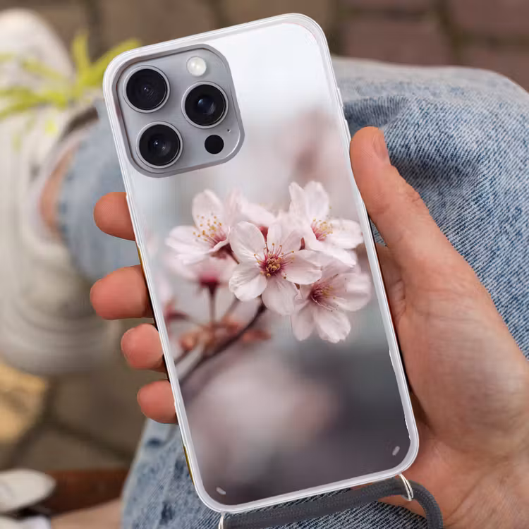 Bloesems - Meeldraden - Geel - Wazig Hoesje iPhone 16 Pro Max met koord klein -sfeer3