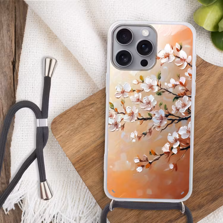 Bloesemtakken - Schilderachtig - Roze Hoesje iPhone 16 Pro Max met koord klein -sfeer4