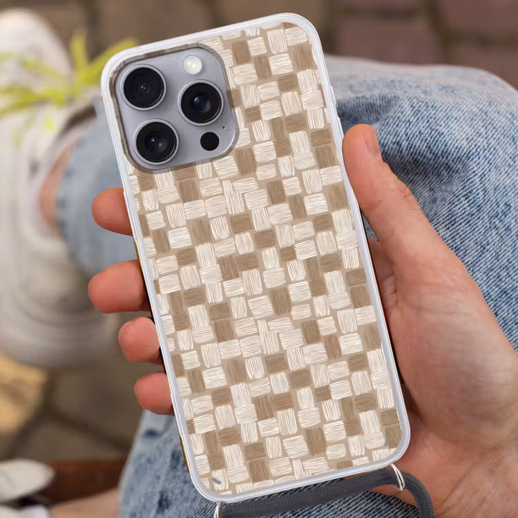 Blok - Patroon - Bruin Hoesje iPhone 16 Pro Max met koord klein 804 -sfeer3