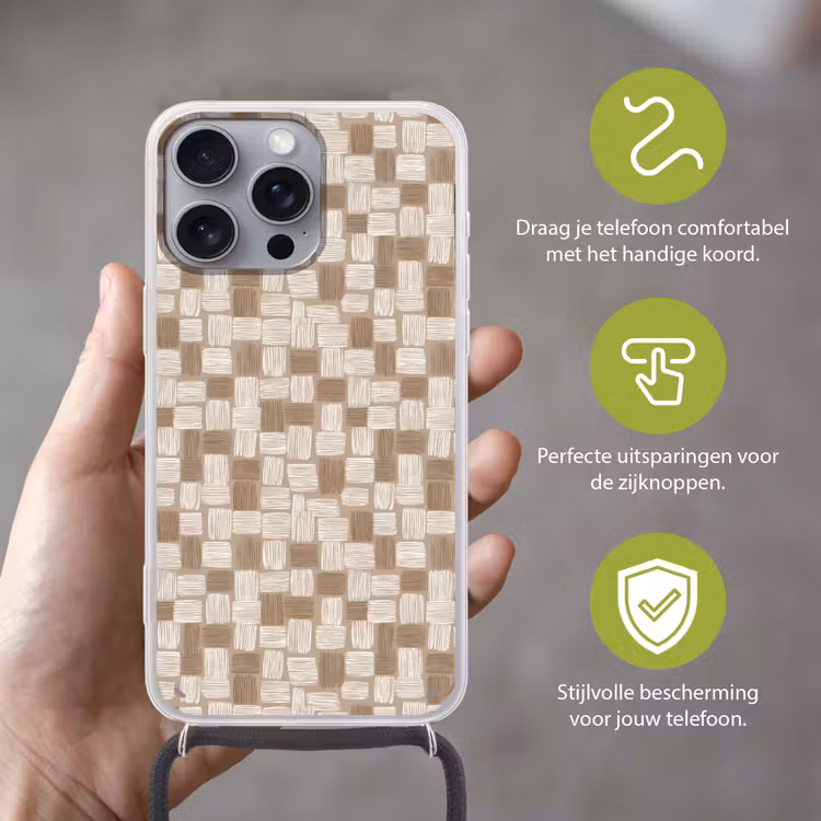 Blok - Patroon - Bruin Hoesje iPhone 16 Pro Max met koord klein 804 -sfeer2_NL