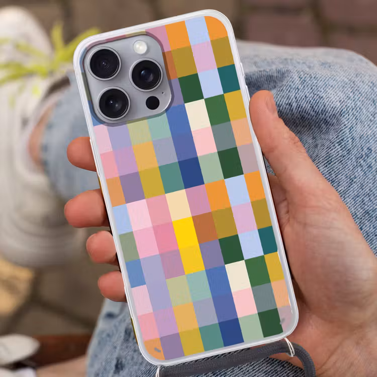 Blokken - Vierkant - Patroon - Gekleurd Hoesje iPhone 16 Pro Max met koord klein -sfeer3