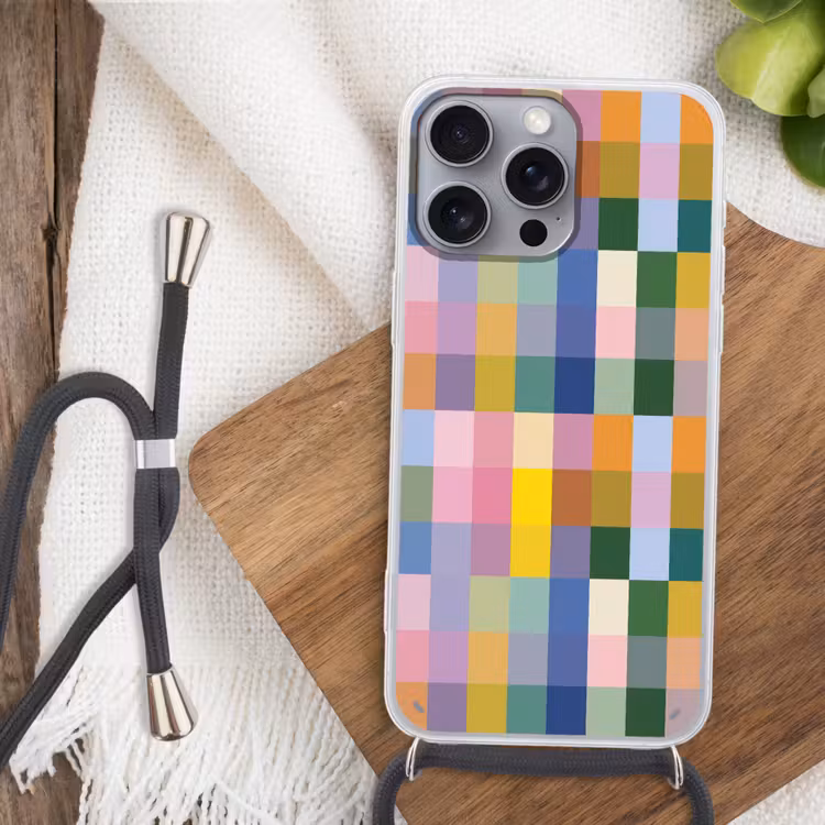 Blokken - Vierkant - Patroon - Gekleurd Hoesje iPhone 16 Pro Max met koord klein -sfeer4