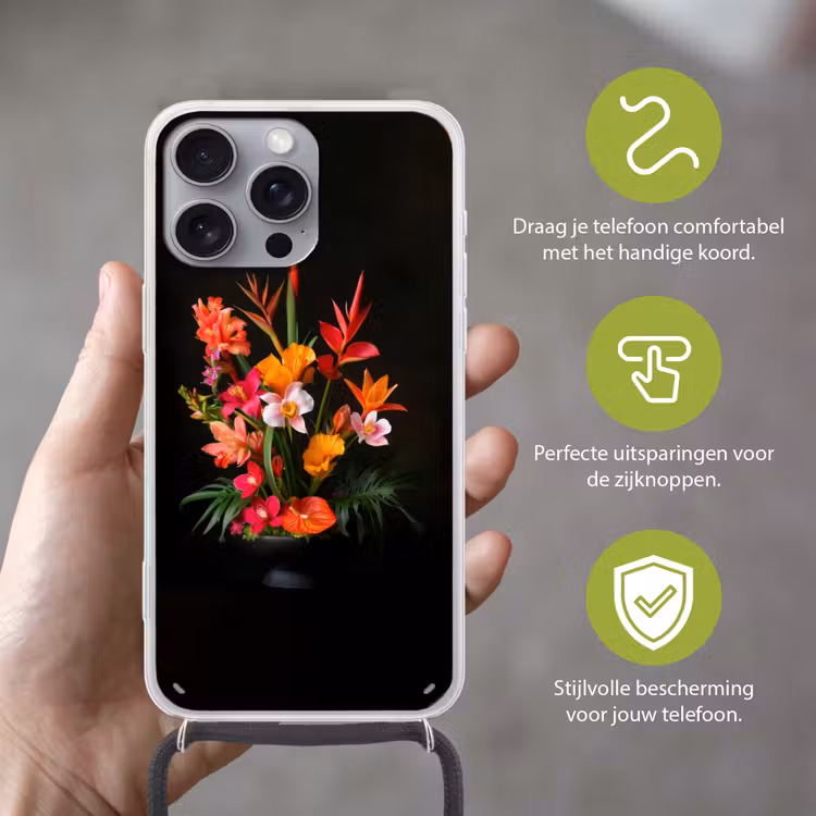 Boeket - Bloemen - Exotisch Hoesje iPhone 16 Pro Max met koord klein -sfeer2_NL