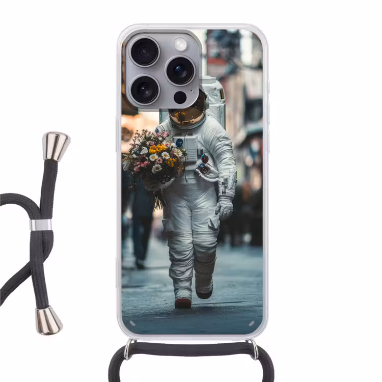 Boeket - Bloemen - Kleurrijk - Astronaut Hoesje iPhone 16 Pro Max met koord klein -3d