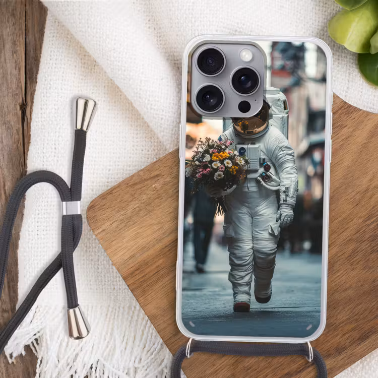 Boeket - Bloemen - Kleurrijk - Astronaut Hoesje iPhone 16 Pro Max met koord klein -sfeer4