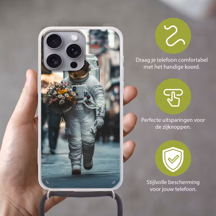 Boeket - Bloemen - Kleurrijk - Astronaut Hoesje iPhone 16 Pro Max met koord klein -sfeer2_NL
