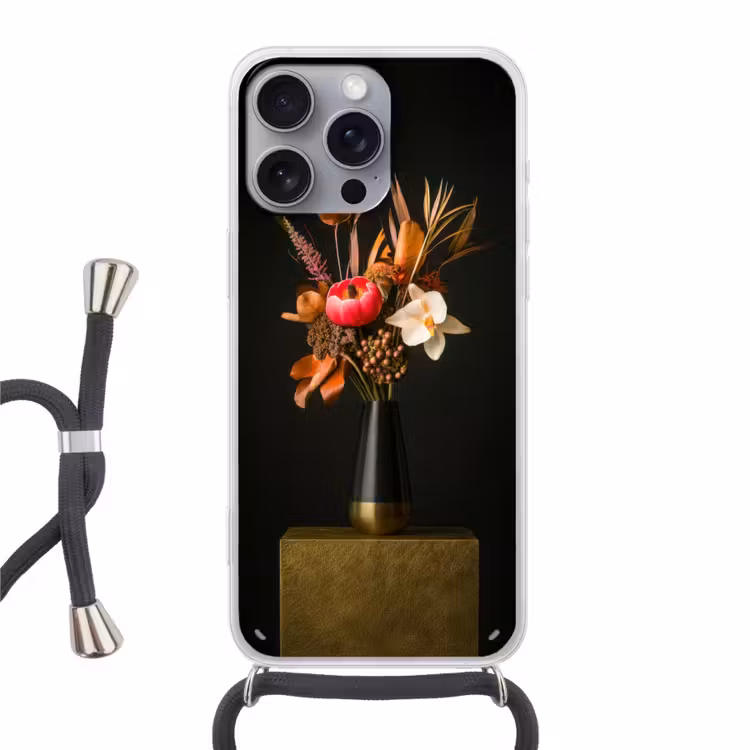 Boeket - Oranje - Gouden - vaas Hoesje iPhone 16 Pro Max met koord klein -3d