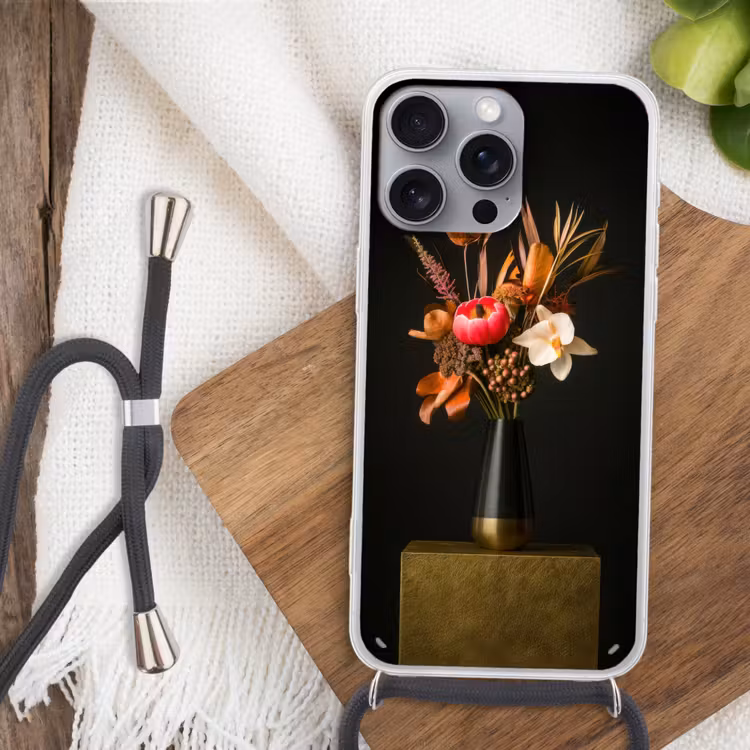 Boeket - Oranje - Gouden - vaas Hoesje iPhone 16 Pro Max met koord klein -sfeer4