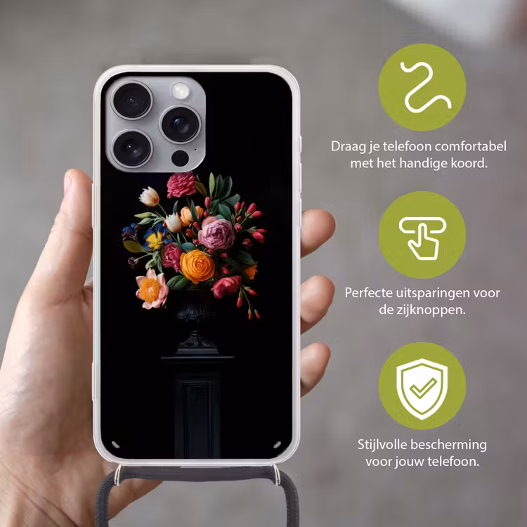 Boeket - Romantisch - Kleurrijk Hoesje iPhone 16 Pro Max met koord klein -sfeer2_NL