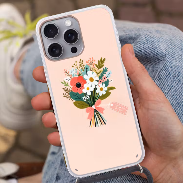 Boeket - Strikje - Kaartje - Quote Hoesje iPhone 16 Pro Max met koord klein -sfeer3