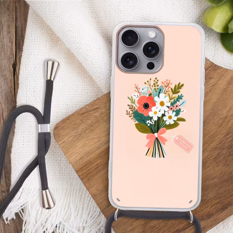 Boeket - Strikje - Kaartje - Quote Hoesje iPhone 16 Pro Max met koord klein -sfeer4