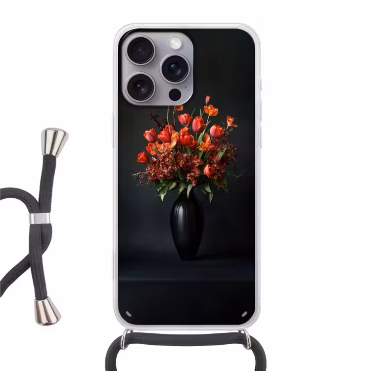 Boeket - Tulpen - Vaas - Rood Hoesje iPhone 16 Pro Max met koord klein -3d