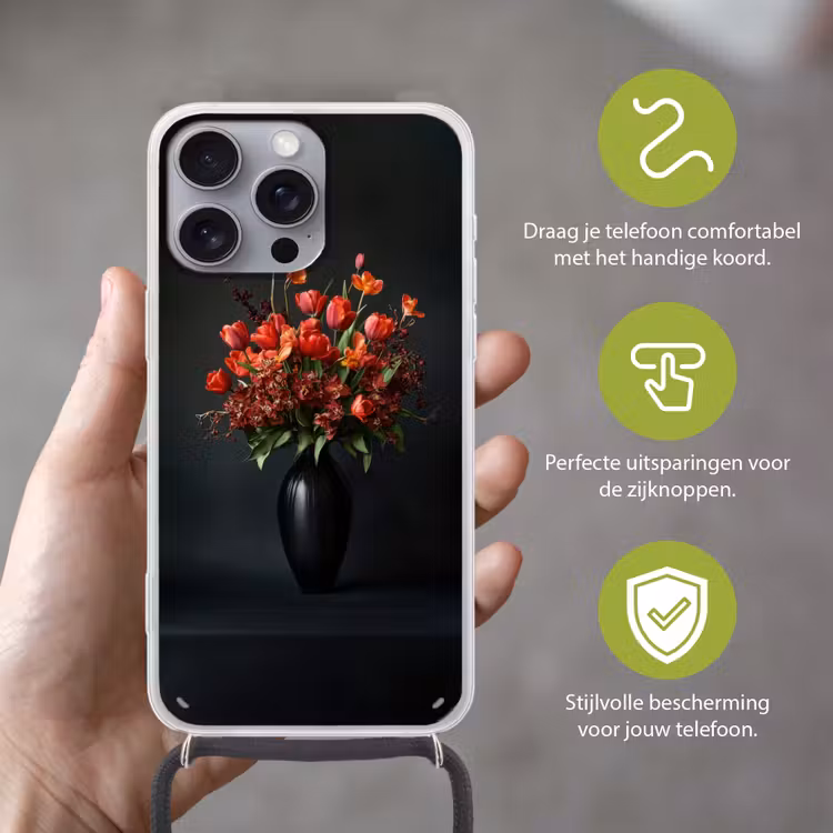 Boeket - Tulpen - Vaas - Rood Hoesje iPhone 16 Pro Max met koord klein -sfeer2_NL