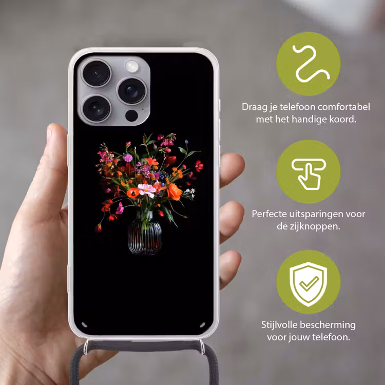 Boeket - Veldbloemen - Vaas Hoesje iPhone 16 Pro Max met koord klein -sfeer2_NL