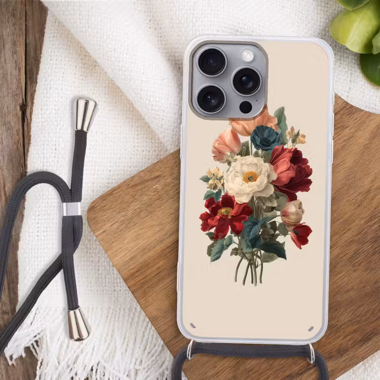 Boeket - Warme tinten - Elegant Hoesje iPhone 16 Pro Max met koord klein -sfeer4
