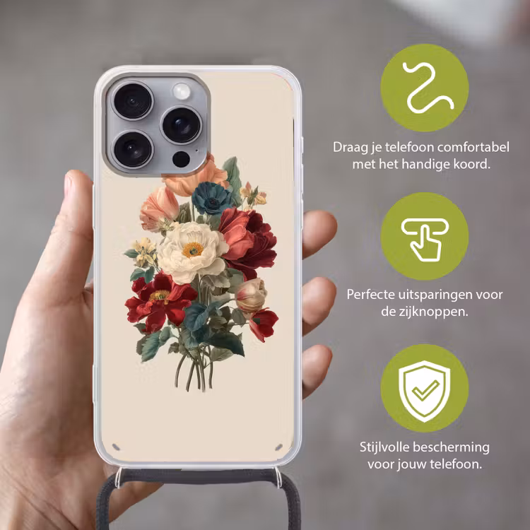 Boeket - Warme tinten - Elegant Hoesje iPhone 16 Pro Max met koord klein -sfeer2_NL