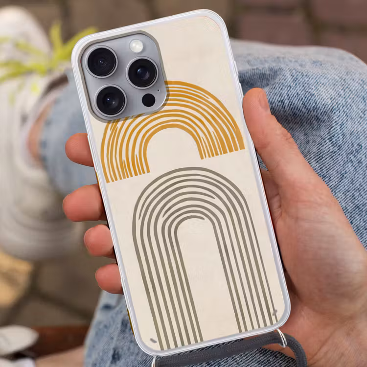 Bogen - Lijnen - Oranje - Minimalistisch Hoesje iPhone 16 Pro Max met koord klein -sfeer3
