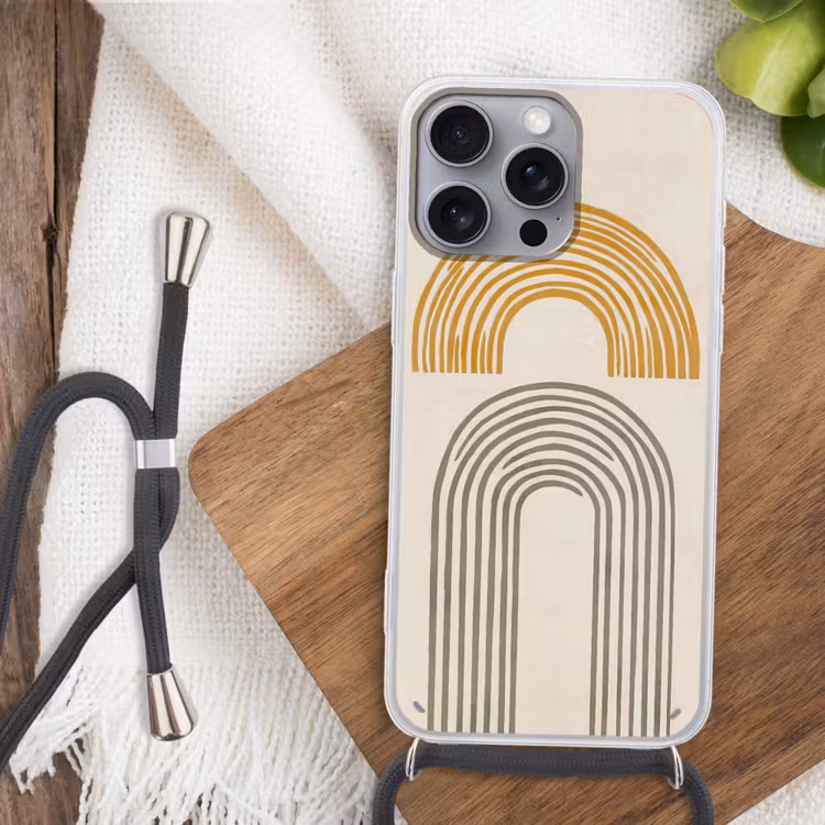 Bogen - Lijnen - Oranje - Minimalistisch Hoesje iPhone 16 Pro Max met koord klein -sfeer4