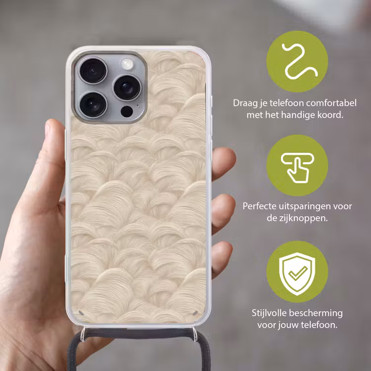 Bogen - Patroon - Beige Hoesje iPhone 16 Pro Max met koord klein 804 -sfeer2_NL