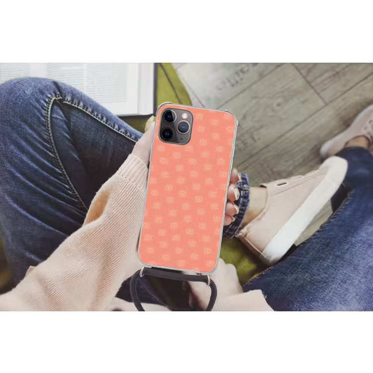 Boho - Print - Roze - Wit - Ogen Hoesje iPhone 12 Pro met koord klein -hand