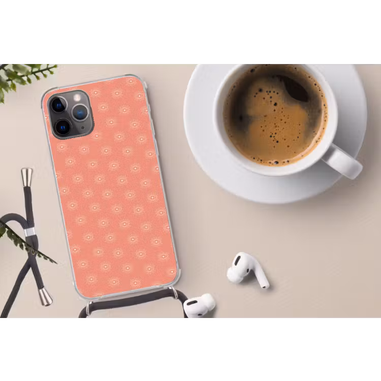 Boho - Print - Roze - Wit - Ogen Hoesje iPhone 12 Pro met koord klein -oordop