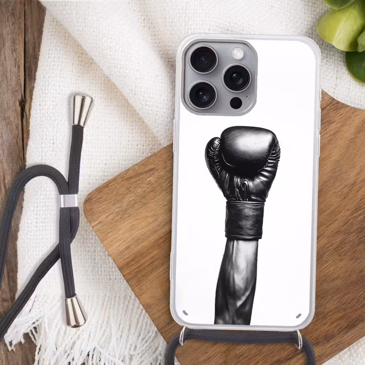 Bokshandschoen - Zwart - Hand Hoesje iPhone 16 Pro Max met koord klein -sfeer4