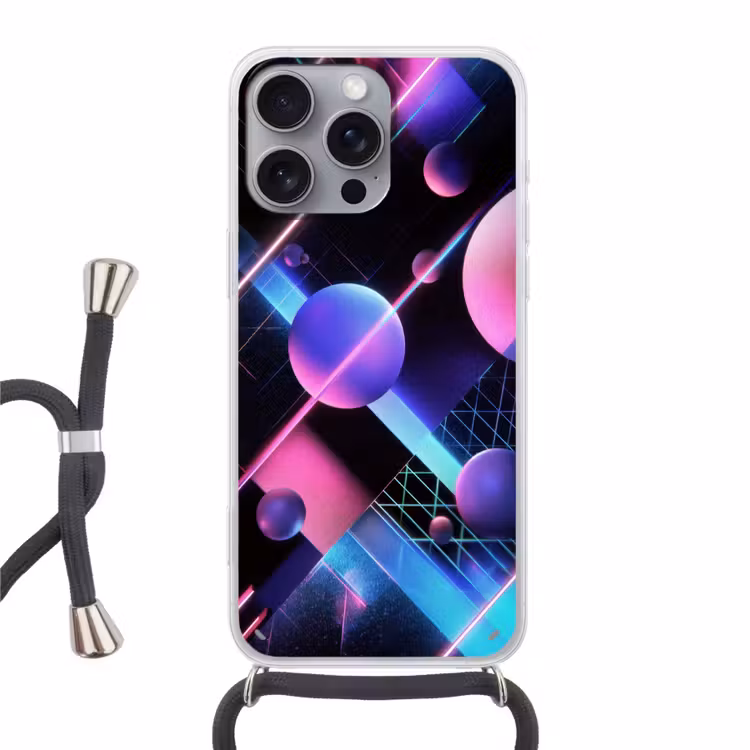 Bollen - Neon - Lijnen - Roze Hoesje iPhone 16 Pro Max met koord klein -3d