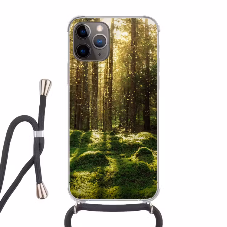 Bomen - Bos - Mos - Planten - Zon Hoesje iPhone 12 Pro met koord klein -3d
