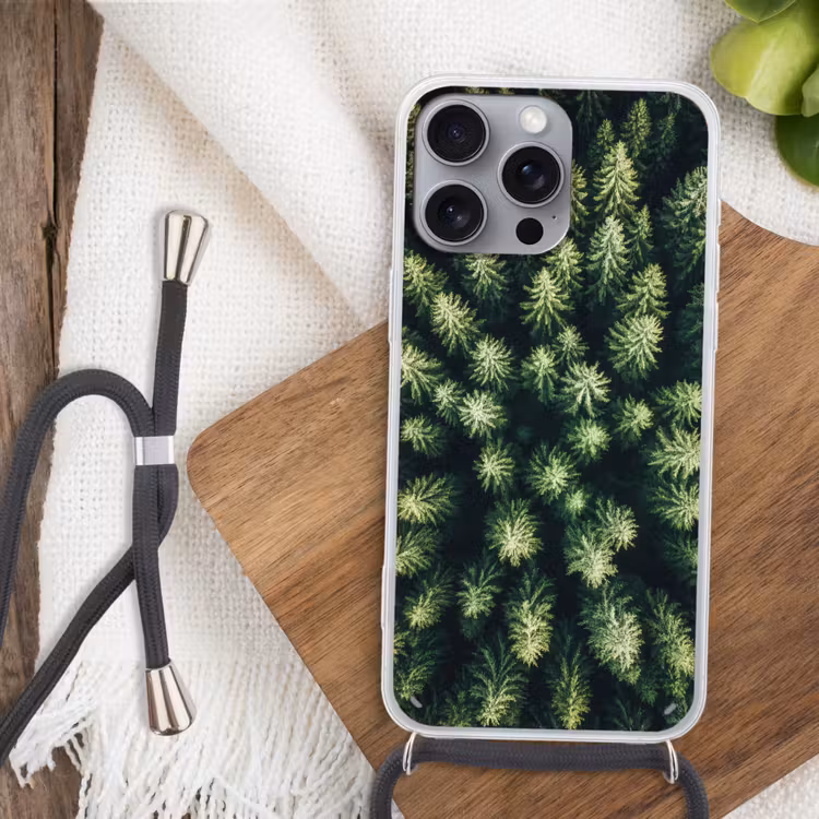 Bomen - Naaldwoud - Structuur Hoesje iPhone 16 Pro Max met koord klein -sfeer4