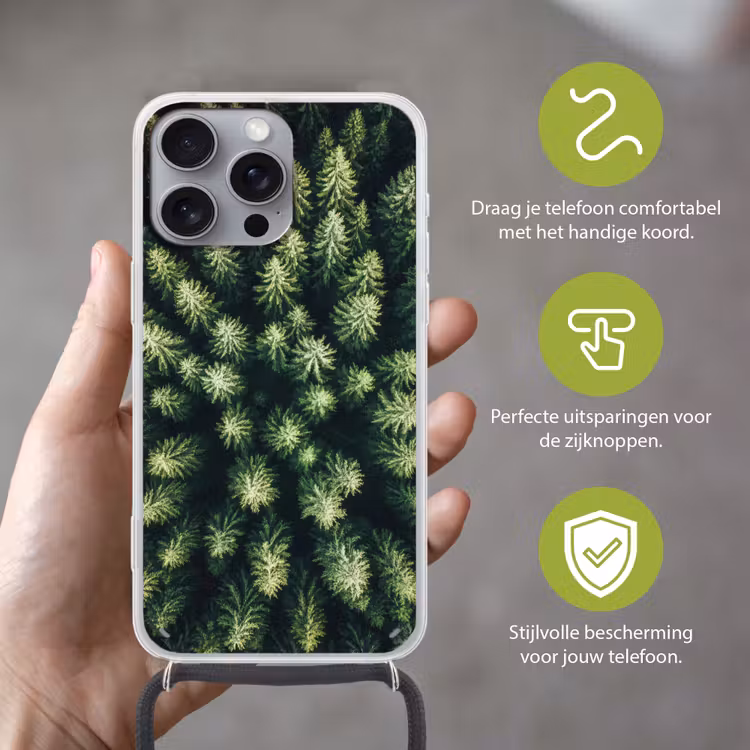 Bomen - Naaldwoud - Structuur Hoesje iPhone 16 Pro Max met koord klein -sfeer2_NL