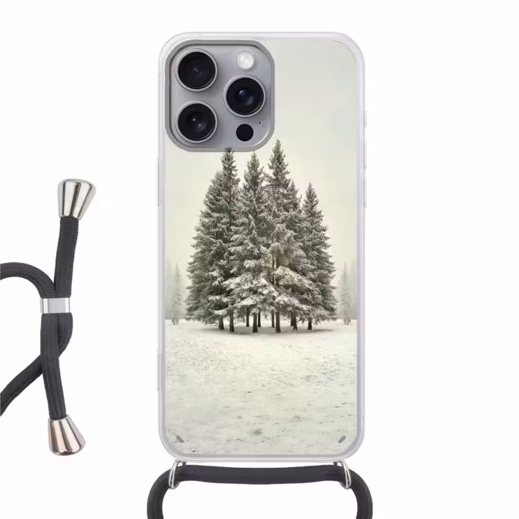 Bomen - Sneeuw - Wit Hoesje iPhone 16 Pro Max met koord klein -3d