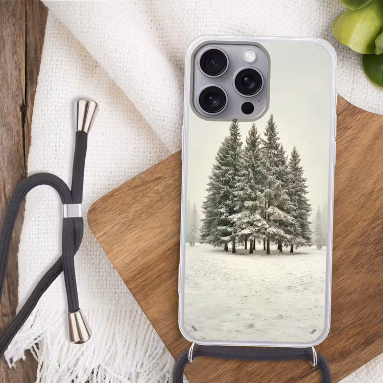 Bomen - Sneeuw - Wit Hoesje iPhone 16 Pro Max met koord klein -sfeer4