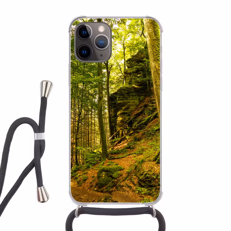 Bomen - Steen - Bos - Natuur Hoesje iPhone 12 Pro met koord klein -3d