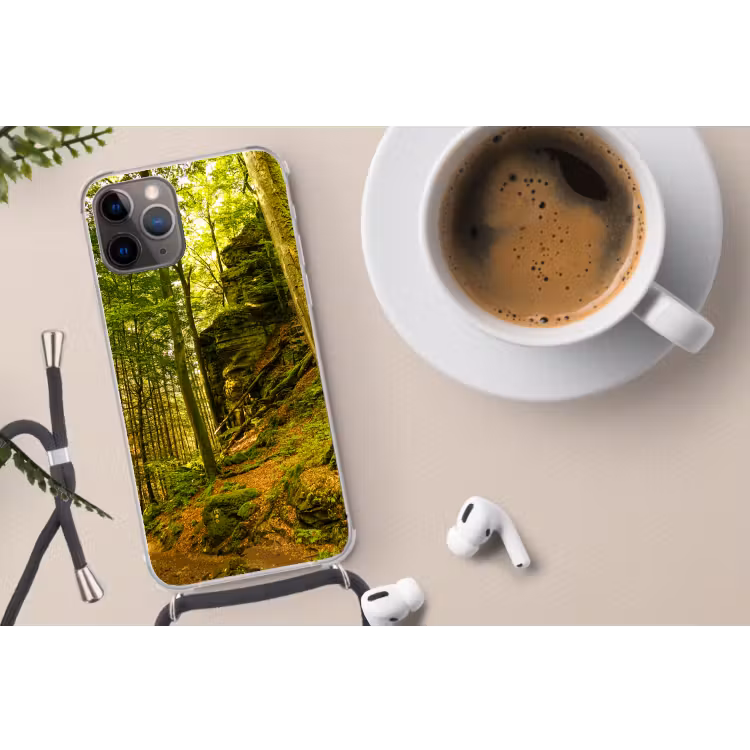 Bomen - Steen - Bos - Natuur Hoesje iPhone 12 Pro met koord klein -oordop