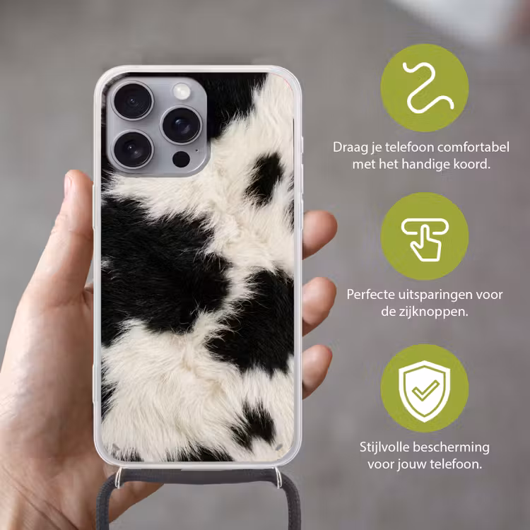 Bont - Textuur - Zwart - Wit Hoesje iPhone 16 Pro Max met koord klein -sfeer2_NL