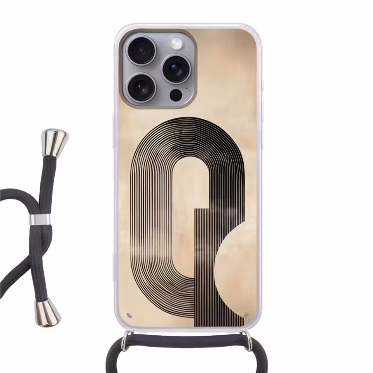 Boog - Strepen - Minimalistisch - Zwart Hoesje iPhone 16 Pro Max met koord klein -3d