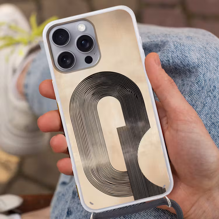 Boog - Strepen - Minimalistisch - Zwart Hoesje iPhone 16 Pro Max met koord klein -sfeer3
