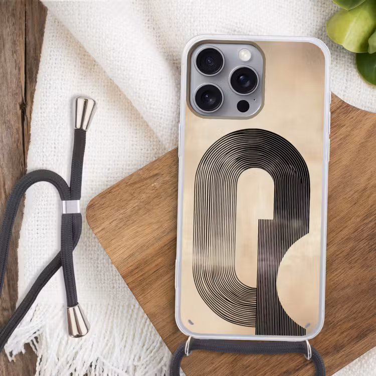 Boog - Strepen - Minimalistisch - Zwart Hoesje iPhone 16 Pro Max met koord klein -sfeer4