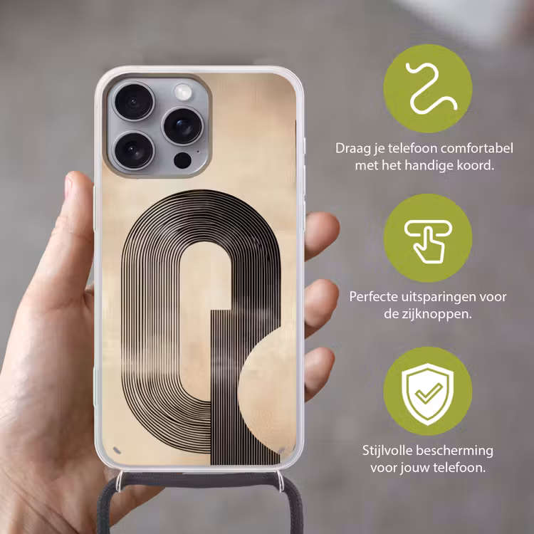 Boog - Strepen - Minimalistisch - Zwart Hoesje iPhone 16 Pro Max met koord klein -sfeer2_NL