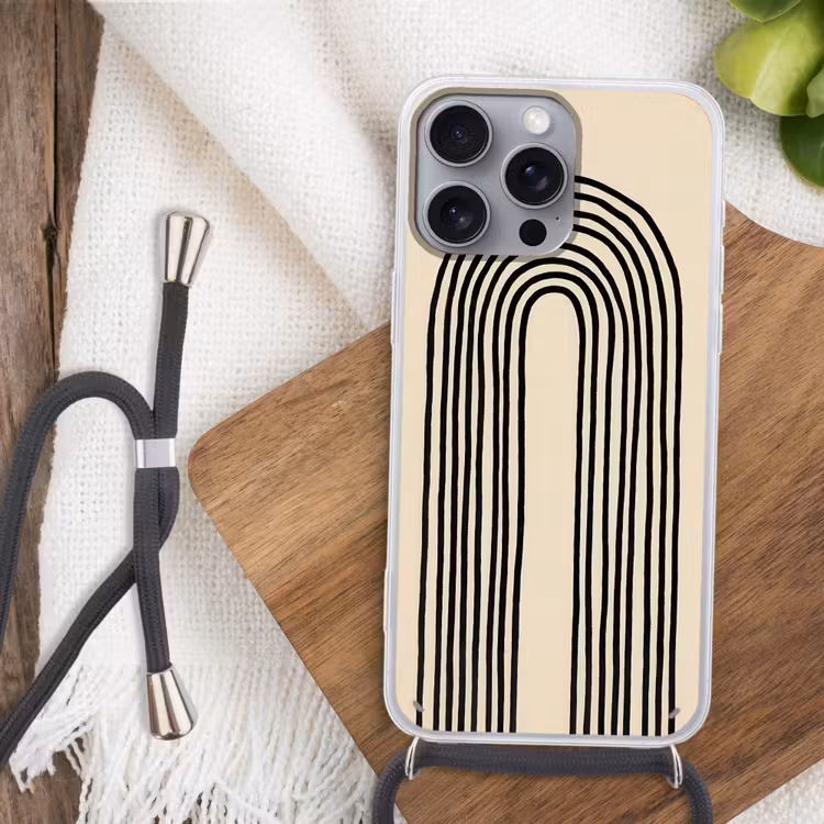 Boogvormen - Zwart - Strak Hoesje iPhone 16 Pro Max met koord klein -sfeer4