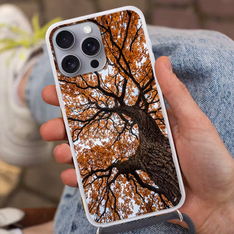 Boom - Bladerdak - Herfst - Oranje - Sfeervol Hoesje iPhone 16 Pro Max met koord klein -sfeer3