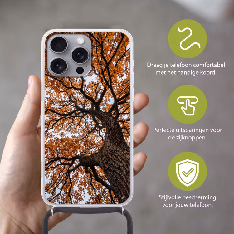 Boom - Bladerdak - Herfst - Oranje - Sfeervol Hoesje iPhone 16 Pro Max met koord klein -sfeer2_NL