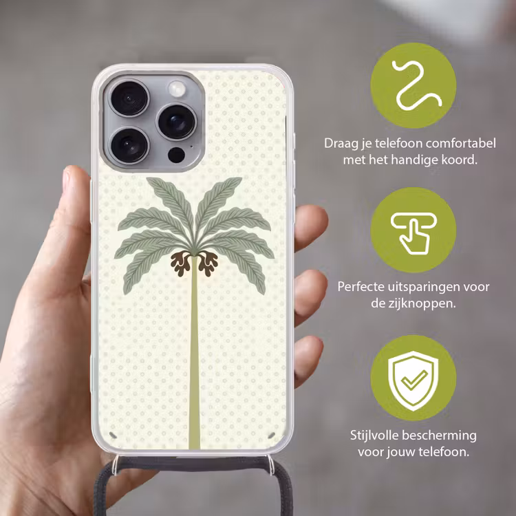 Boom - Bladeren - Groen - Decoratief - Beige Hoesje iPhone 16 Pro Max met koord klein -sfeer2_NL