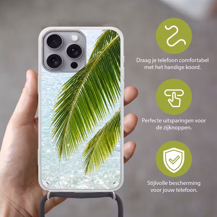 Boom - Bladeren - Water - Tropisch - Groen Hoesje iPhone 16 Pro Max met koord klein -sfeer2_NL