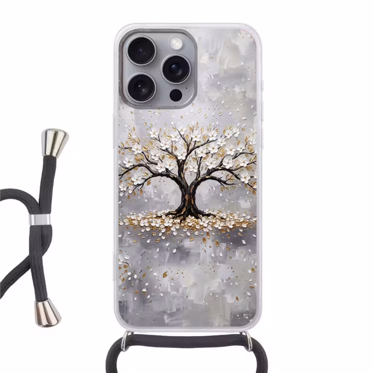 Boom - Bloemen - Natuur - Abstract - Wit Hoesje iPhone 16 Pro Max met koord klein -3d